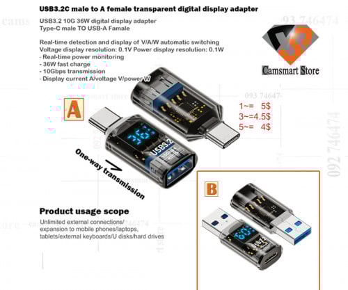 USB C to USB Adapter Type C Male to USB A 3.2 Female Connector, Thunderbolt 4 OTG Converter for