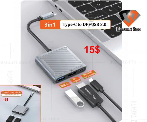 Type C to Mini DP/DP DisplayPort Adapter 4K 2 in 1 Type C Male to DisplayPort Mini DisplayPort