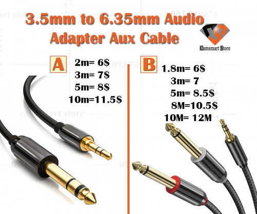 3.5mm to 6.35mm Audio Adapter Aux Cable for Mobile Phone Computer Amplifier Speakers 