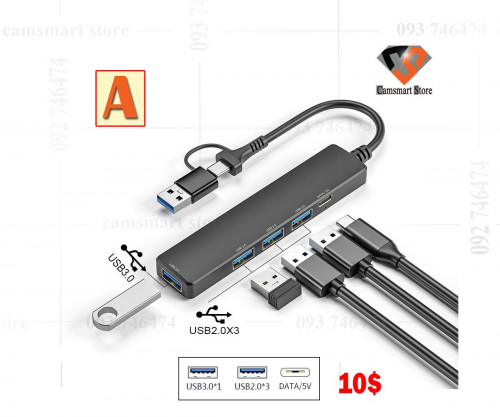 Type-C Hub with Data Port, 2 in 1 USB Hub 5 Ports, Portable USB Splitter for Laptop