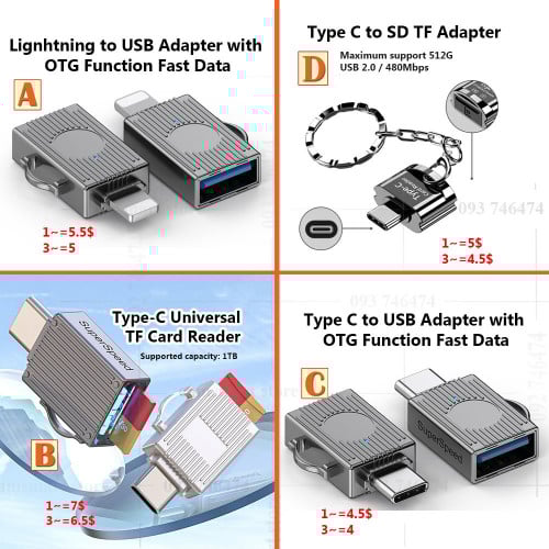 Type-C Phone to Memory with OTG Function Fast Data Transfer Card Reader