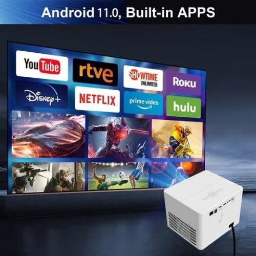 BRIGHT Smart Projector, 500 ANSI 30,000 Hours, Android 11, WiFi6, BT, New