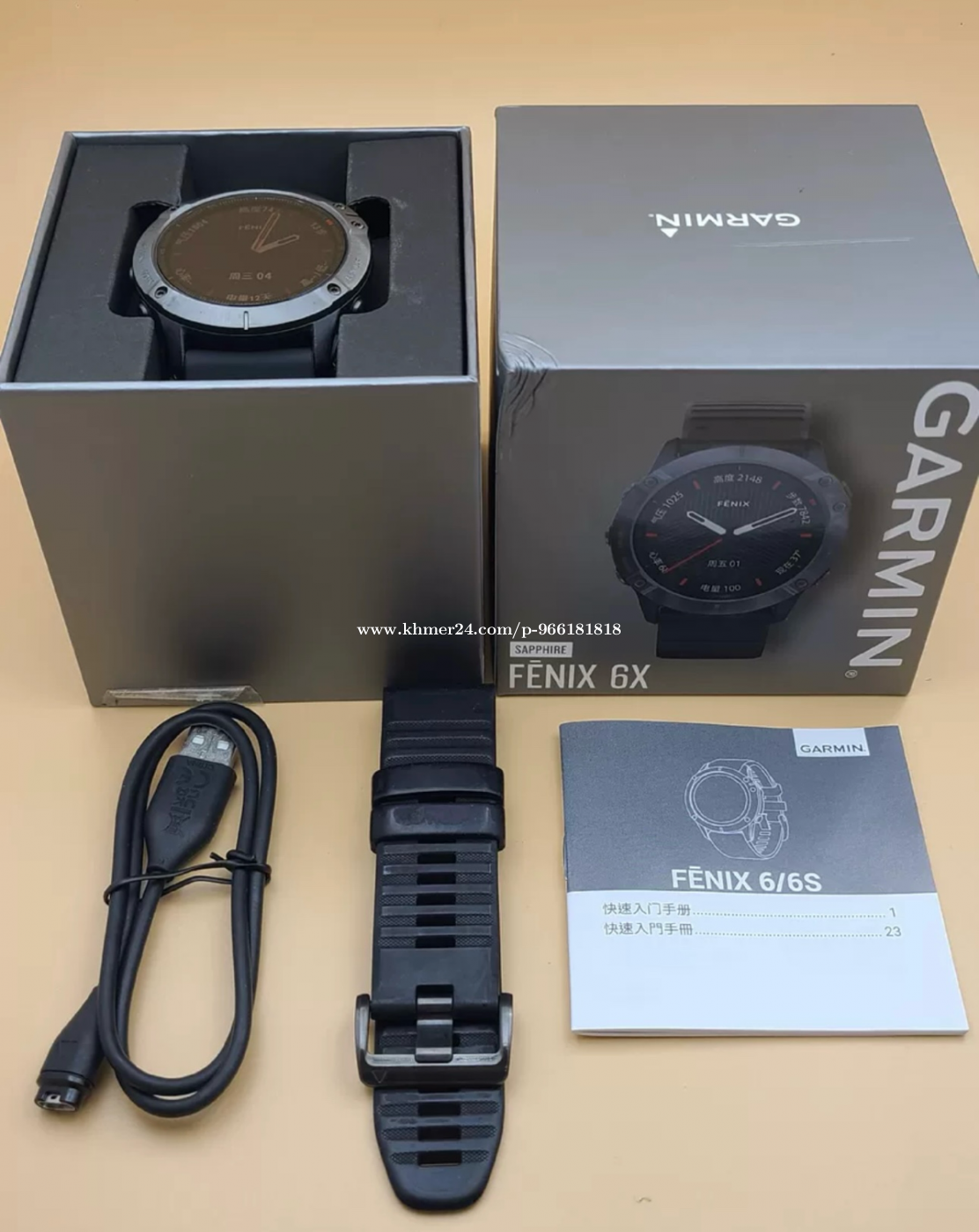 Garmin Fenix 6x sapphire 98 340.00 Sothea Khmer24