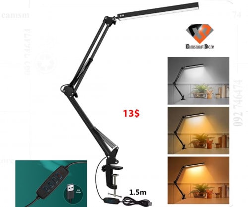 LED Desk Lamp with Clamp 10W Swing Arm Desk Lamp Eye-Caring Dimmable Desk Light
