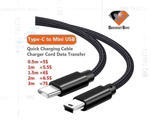 Type-C to Mini USB Quick Charging Cable Charger Cord Data Transfer Wire for Phones Cameras