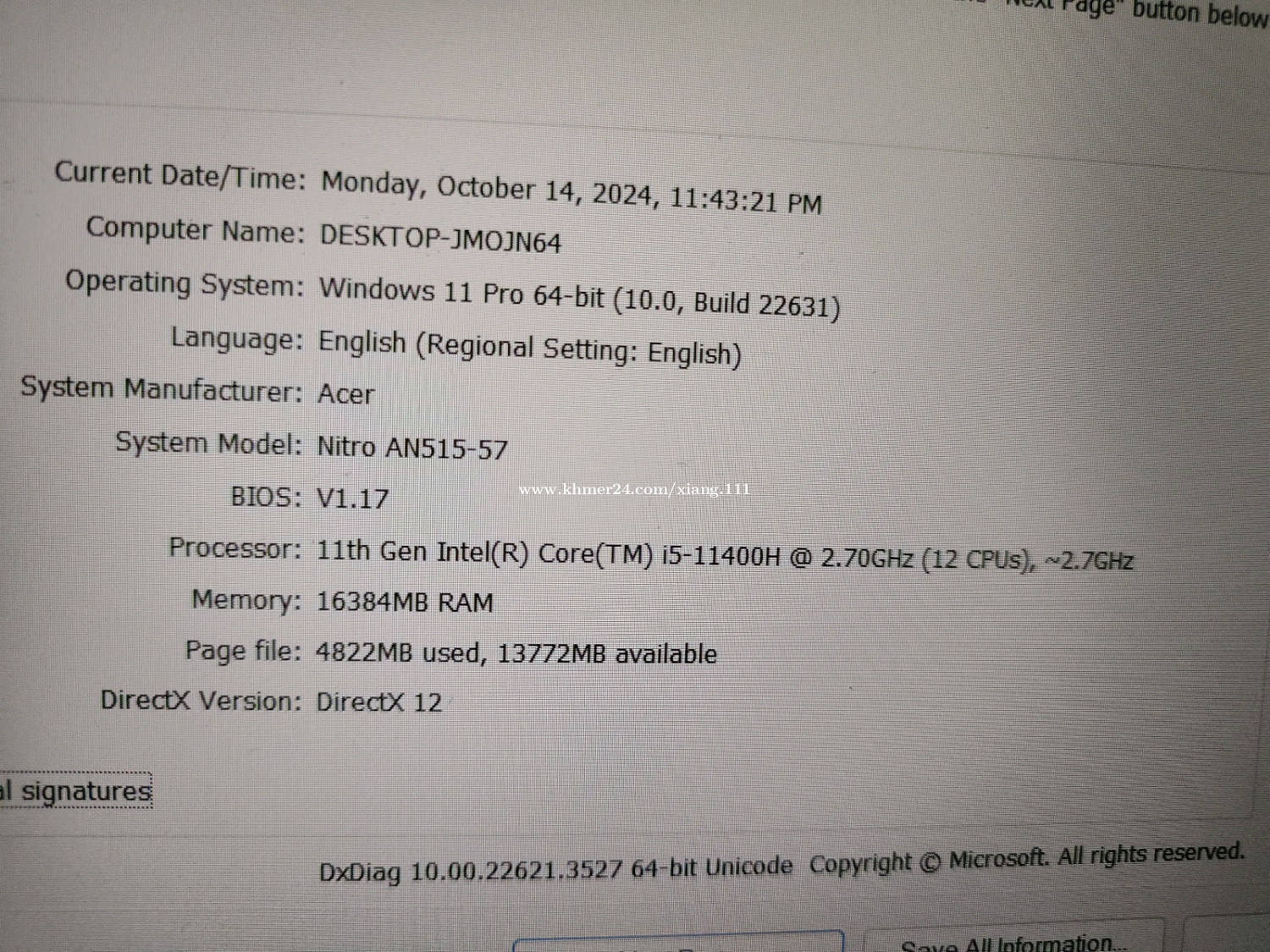 ប្រញាប់លុយRTX3050Ti Ram16G M2 512G ACER NITRO 5 AN51557 Price 430.00