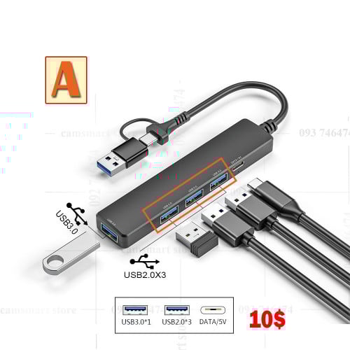 Type-C Hub with Data Port, 2 in 1 USB Hub 5 Ports, Portable USB Splitter for Laptop