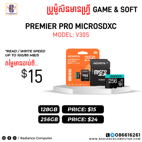 ADATA Micro SD V30 128GB = 15$ 256GB = 24$