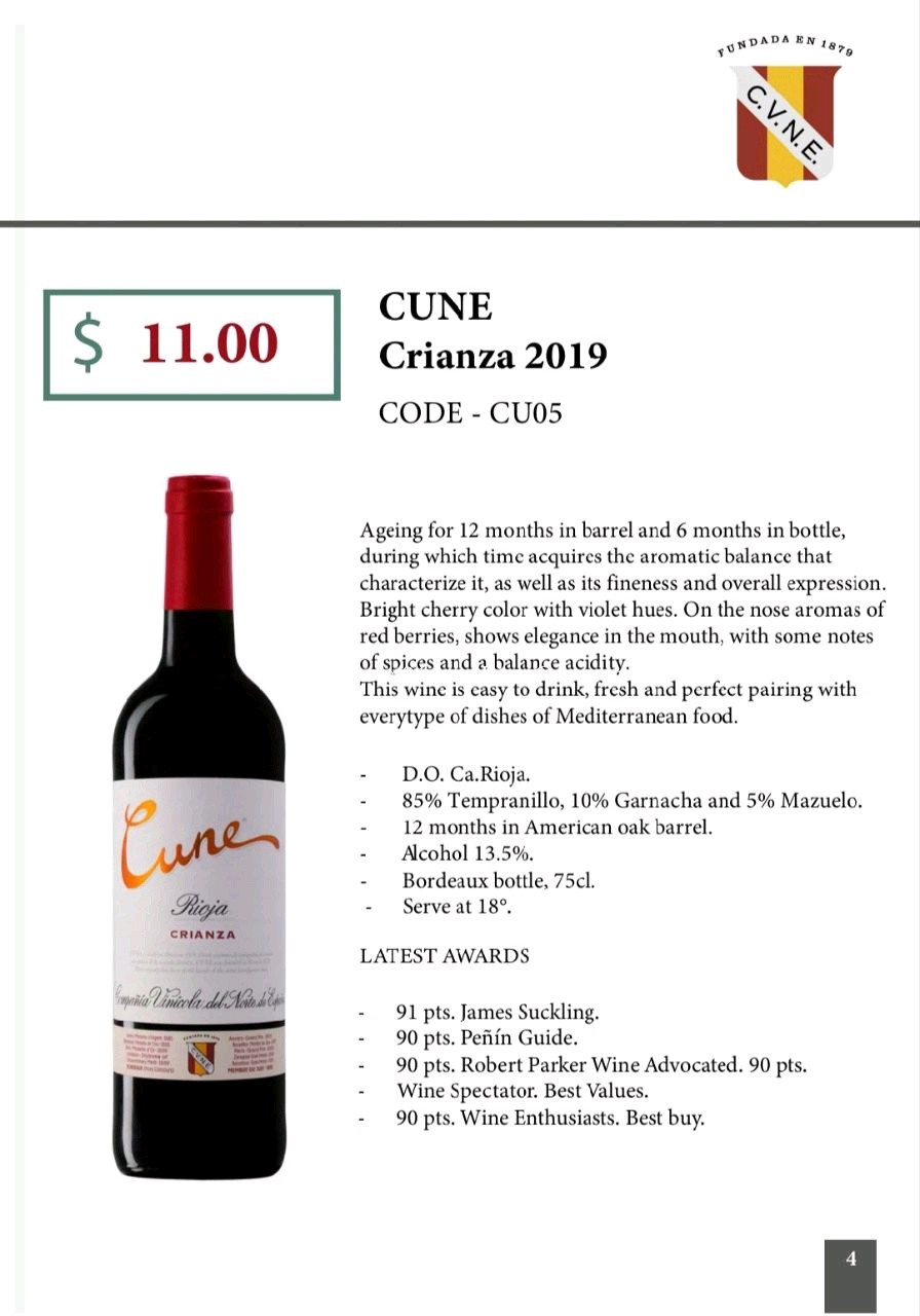 Cune Crianza Spanish red wine Price 14.00 in Tuek L'ak Bei, Cambodia