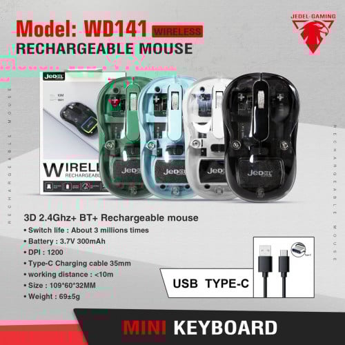JEDEL GAMING WD141 Rechargeable Mouse USB Type-C