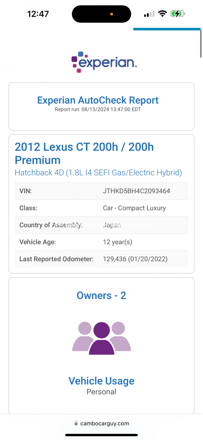 Lexus CT 2012 price 16200.00 in Tuol Sangkae 1, Ruessei Kaev, Phnom