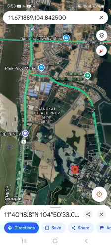 ដីលក់នៅជិតផ្សារព្រែកព្នៅ ជាប់ផ្លូវរបស់គំរោងព្រីន លក់ក្រោមតម្លៃទីផ្សារ50%