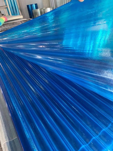 ស័ង្កសីជ័រថ្លា FRP 7ភ្លីពណ៍ខៀវថ្លា