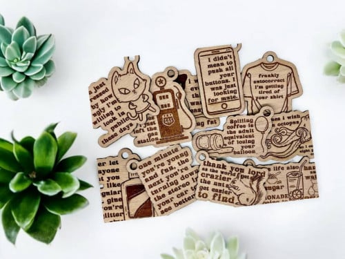 Custom Shape Key Chain 100+ Design Engrave Any Language/ឈើកាត់រូបភាព
