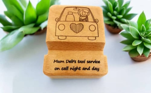 Personalized Cell Phone Stand - Pocket sized - Solid Beech Wood - Custom Text