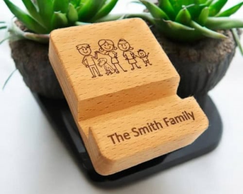 Personalized Cell Phone Stand - Pocket sized - Solid Beech Wood - Custom Text