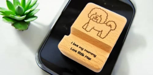 Personalized Cell Phone Stand - Pocket sized - Solid Beech Wood - Custom Text