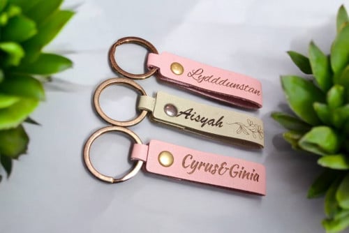 Custom Leather Keychain with Name/Number/Wordings