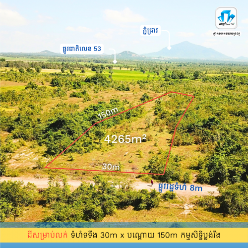 ⛳️ដីបែបចំម្ការ ឬធ្វើដីលំហែ  4265m² នៅជិតសាលាឃុំអមលាំង