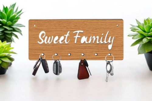 Custom Laser Cut Wooden Key Holder for Hanging Keys (4-6 hooks)