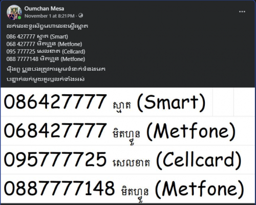 លក់លេខទូរស័ព្ធមហាពិសេស
