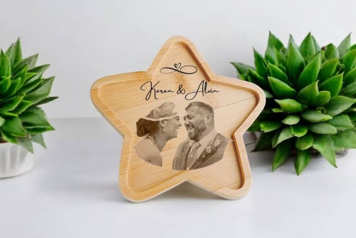 Custom Star Wooden Shape for Wedding Souvenir ( Photo/Name/Initials & Logo)