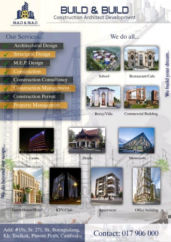 គូសប្លង់ សាងសង់ ដេគ័រ ជួសជុល គ្រឿងសង្ហារឹម ស្លាកយីហោ គម្រោងតូចធំ គ្រប់ខេត្តក្រុង