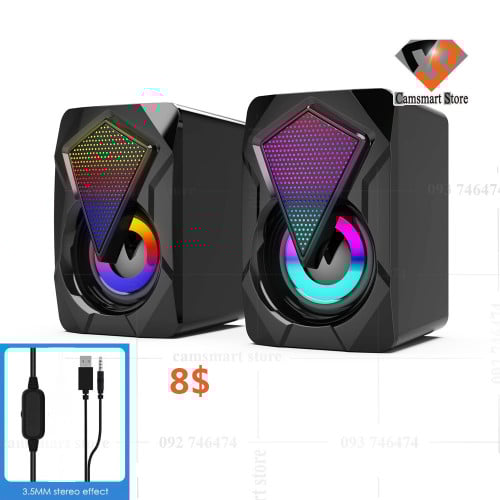 3 5mm Wired LED Light Portable Computer Speakers Stereo USB RGB