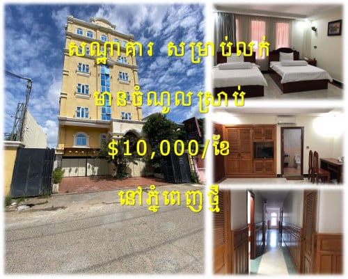 #B09032 »»» សណ្ឋាគារ មានបន្ទប់ដេគ័រពេញ សម្រាប់លក់ មានចំណូលស្រាប់ នៅភ្នំពេញថ្មី