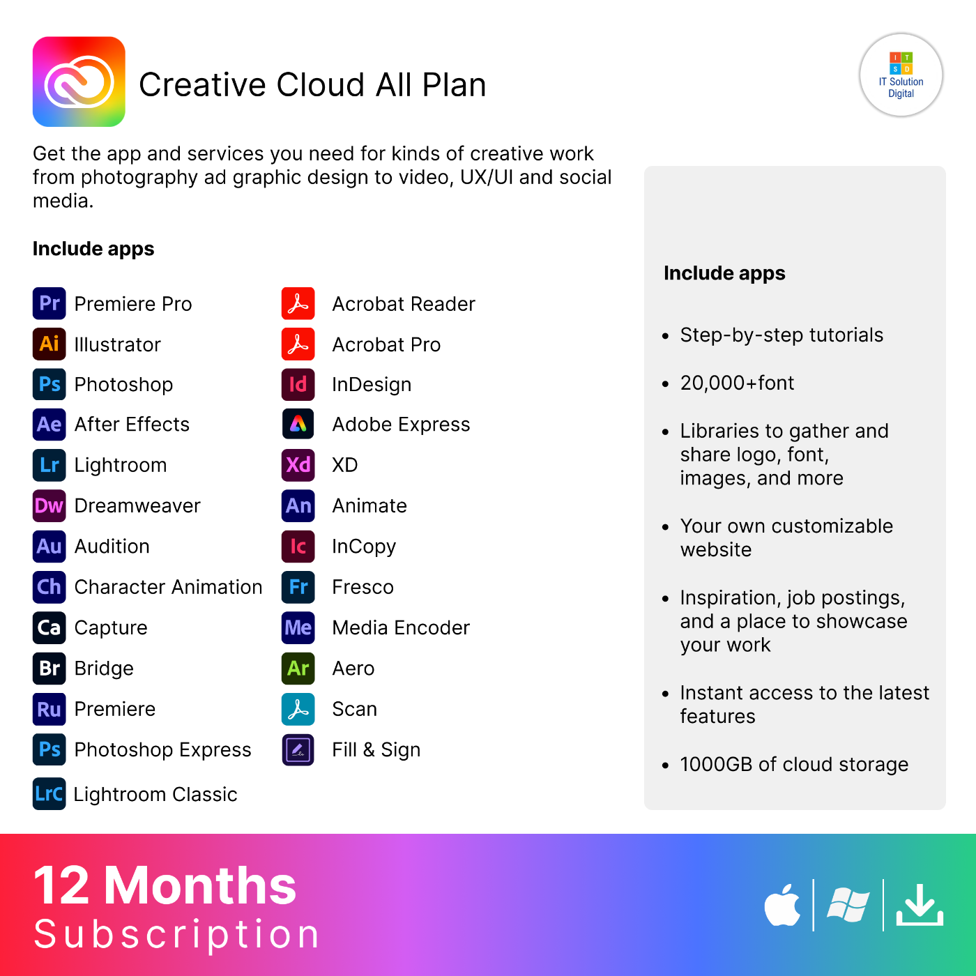 Official Adobe Creative Cloud CC All Apps 100GB Cloud Storage Adobe