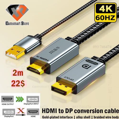 HDMI to DisplayPort Adapter Cable 4K@60Hz,Male HDMI to DP Video