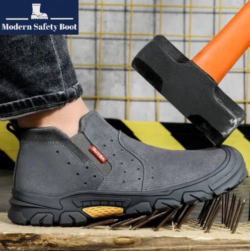 ស្បែកជើងសុវត្ថិភាព Guyisa ម៉ូតអត់ចងខ្សែរ (Guyisa Metal Head and Sole Shoe)