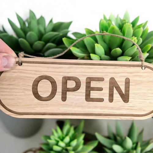 Wood Cut Door Sign for Restaurant/Shop Double Sided Open/Close