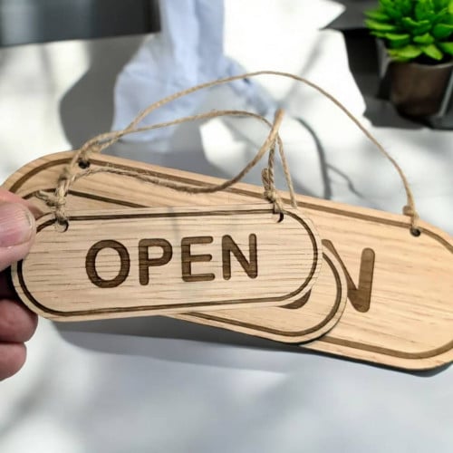 Wood Cut Door Sign for Restaurant/Shop Double Sided Open/Close