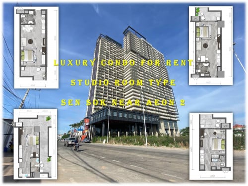 #SCLPG003 👉 Luxury Condo Studio Room for Rent Near AEON 2 Sen Sok, Modern & Cozy Living Space