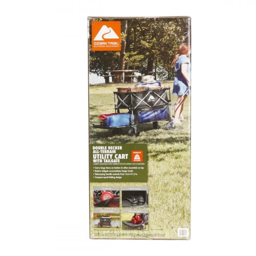 Ozark Trail Double Decker Folding Utility Wagon with Extension Handle, Black, 35" H, Polyester