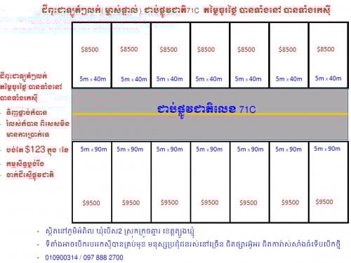 ដីពុះជាឡូត៍ៗលក់ តម្លៃធូរ ជាប់ផ្លូវជាតិ71C ស្រុកក្រូចឆ្មារ
