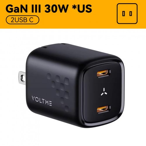 VOLTME 30W GaN Charger USB C + USB C Fast Charger PD 3.0 QC 4.0+ Support PPS AFC FCP SCP