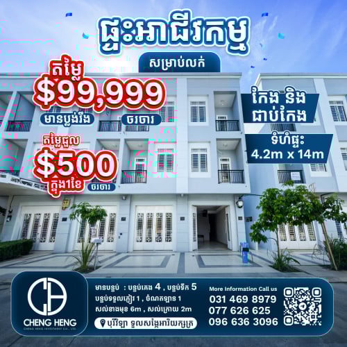 ផ្ទះអាជីវកម្មកែងលក់ខាត បុរីវីឡាទួលសង្កែរអារិយក្សត្រ -S134