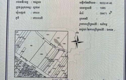 ដីលក់បន្ទានម្ចាស់ផ្ទាល់ជាប់ ផ្លូវមុខក្រោយ  39471m/2