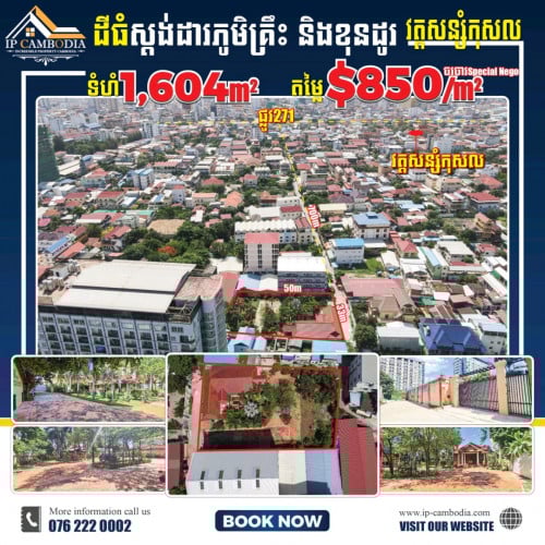 ដីធំស្ដង់ដារភូមិគ្រឹះ ខុនដូរ អគារការិយាល័យ Land for sale near st.271