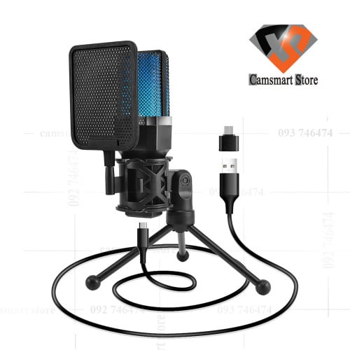 Computer Gaming Microphone USB Mic with RGB Lights Quick Mute Tripod Stand