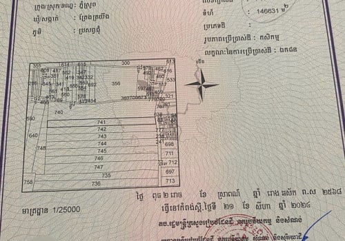 ដីចំការពុះលក់ជាឡូតិ៍ចាប់ពី 14ហិចតាឡេីងទៅ នៅគីរីរម្យ ផ្លូវកៅស៊ូ