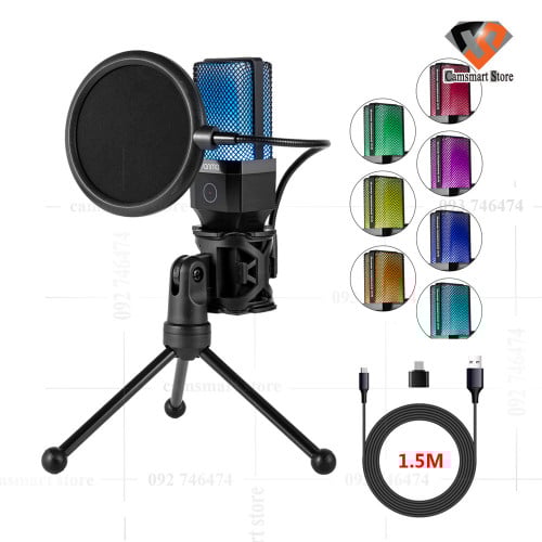 Gaming Microphone Professional Condenser Mic PC Laptop Computer Mike RGB USB Wired Studio Streaming