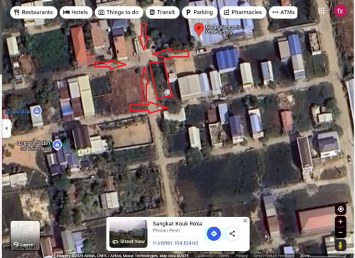 ដីលក់កែងផ្លូវមុខក្រោយកៀន ៦x២៤ម៉ែត្រ  ៥៥០០០ ដុល្លា