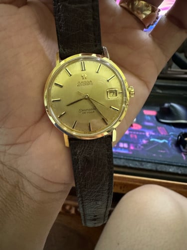 នាឡិកាដៃ​បុរាណ​ ម៉ាក​ OMEGA SEAMASTER *CASE+DIAL 18K GOLD *តួមាសតាន់​+មុខ*SIZE 34MM