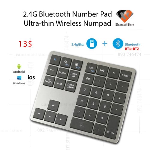 2.4Ghz Bluetooth Numeric Keypad Number Pad USB C Rechargeable Numpad