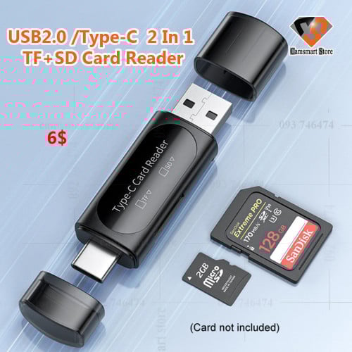 USB2.0 /Type-C  2 In 1 TF+SD Card Reader Multi-function Reader