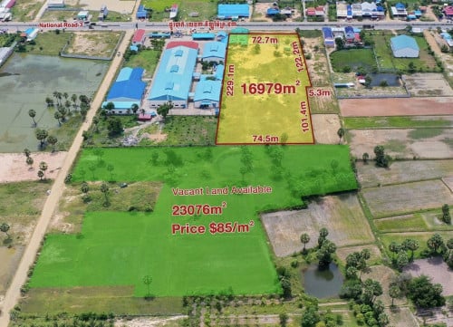 ដីផ្ទាល់ខ្លួនលក់ ជាប់ផ្លូវជាតិលេខ៣​​ គីឡូម៉ែត្រលេខ ៥២ ហួសផ្សារត្រាំខ្នារបន្ដិច