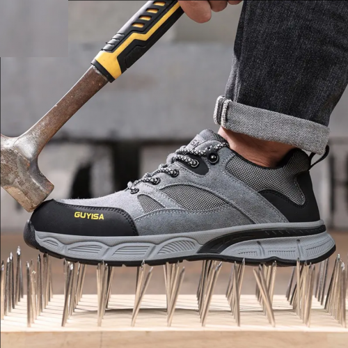 ស្បែកជើងសុវត្ថិភាពក្បាលដែកបាតដែក ធន់ ការពារជើង (Safety Shoe With Metal Head and Metal Sole)